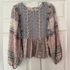 AMERICAN EAGLE long sleeve floral bohemian top size small tassels embroidered